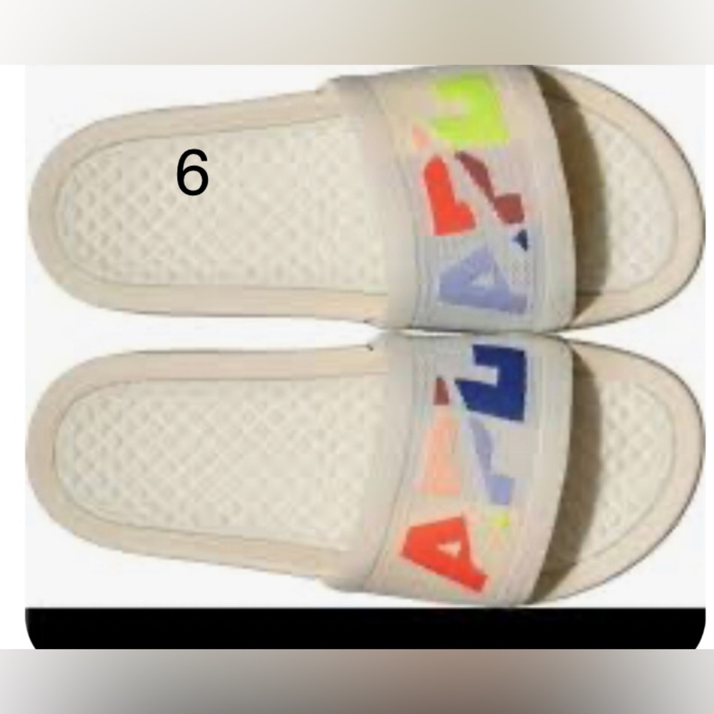 APL BL TECHLOOM White Slide Sandals with Multicolor Logo Accents